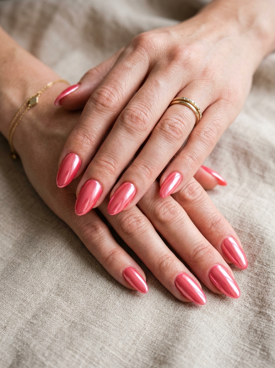 Pink Coral Chrome Nails